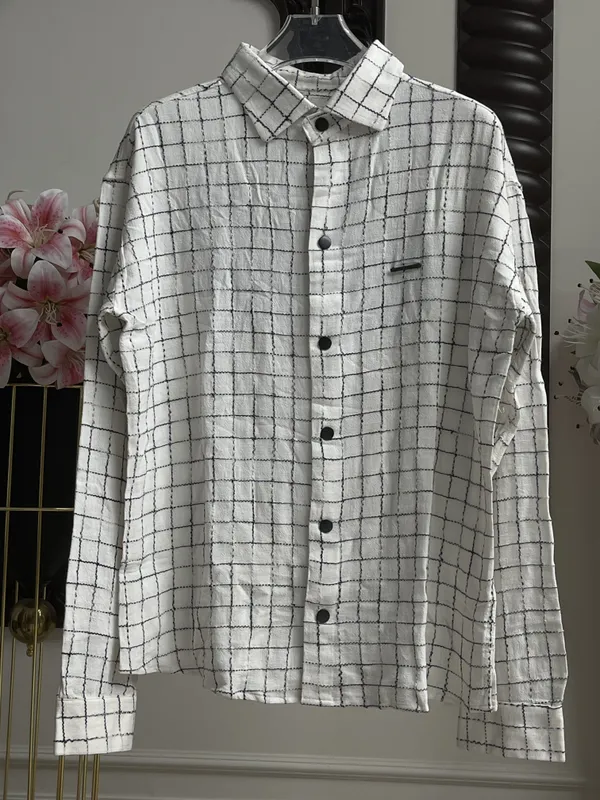 White_Cotton_Windowpane_Check_Full_Sleeve_Shirt_For_Women