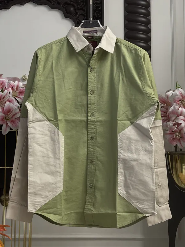 Green_Cotton_Color_Block_Full_Sleeve_Casual_Shirt_For_Men