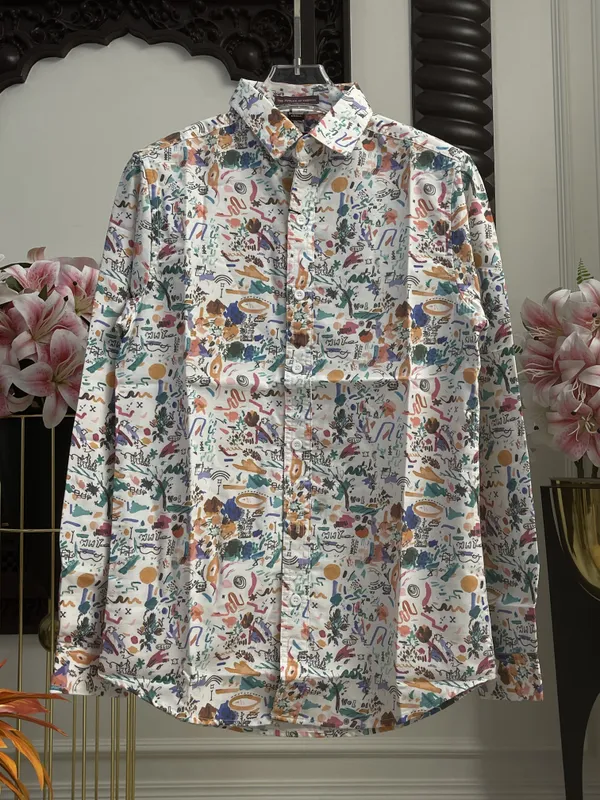 White_Cotton_Abstract_Print_Full_Sleeve_Shirt_For_Men