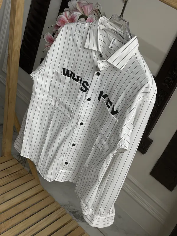 White_Cotton_Pinstripe_Whiskey_Graphic_Shirt_For_Men