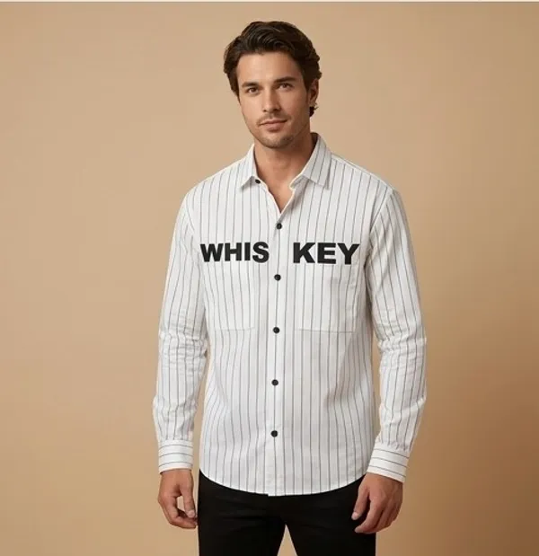 White_Cotton_Pinstripe_Whiskey_Graphic_Shirt_For_Men