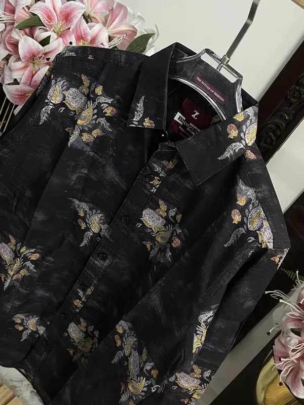 Black_Satin_Floral_Embroidered_Shirt_For_Men