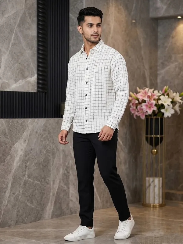 White_Cotton_Windowpane_Check_Full_Sleeve_Shirt_For_Women