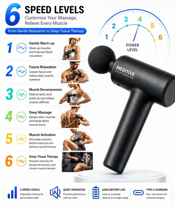 MEDITIVE_Deep_Tissue_Gun_Massager_–_6_Speed_Levels_Body_Massager,_Electric_Massage_Gun_for_Pain_Relief,_Type-C_Charging,_Quiet_Operation,_4_Massage_Heads,_Handheld_Full_Body_Massager_Machine_for_Muscle_Recovery