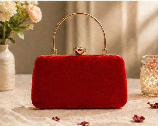 Red_Embroidered_Velvet_Clutch_Bag_with_Golden_Handle