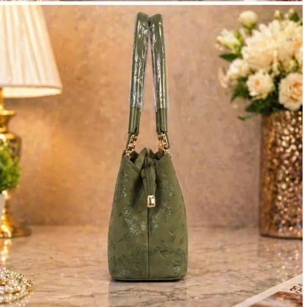 Olive_Green_Embossed_Floral_Handbag_with_Dual_Handles