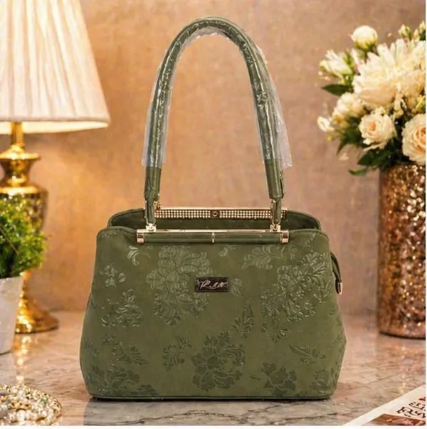 Olive_Green_Embossed_Floral_Handbag_with_Dual_Handles