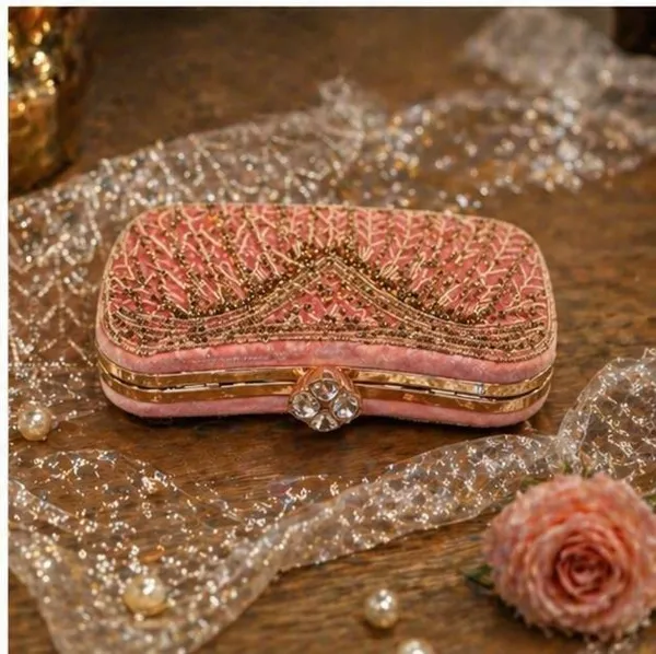 Elegant_Rose_Gold_Embroidered_Clutch_with_Metal_Handle