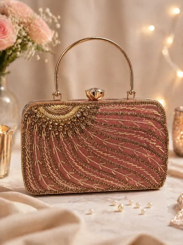 Embellished_Pink_and_Gold_Clutch_Bag_with_Handle