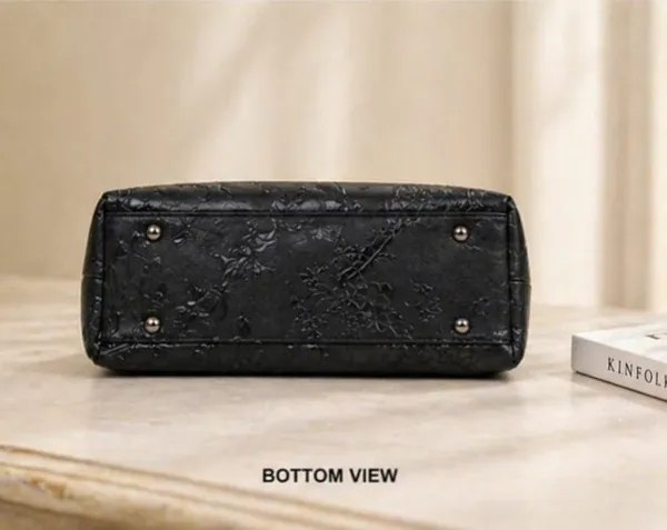 Black_Embossed_Floral_Handbag_with_Top_Handles