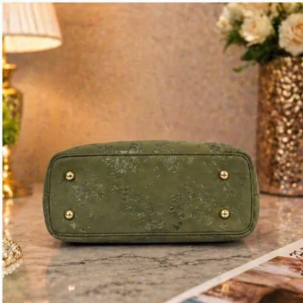 Olive_Green_Embossed_Floral_Handbag_with_Dual_Handles
