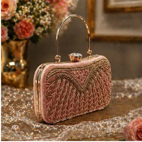 Elegant_Rose_Gold_Embroidered_Clutch_with_Metal_Handle