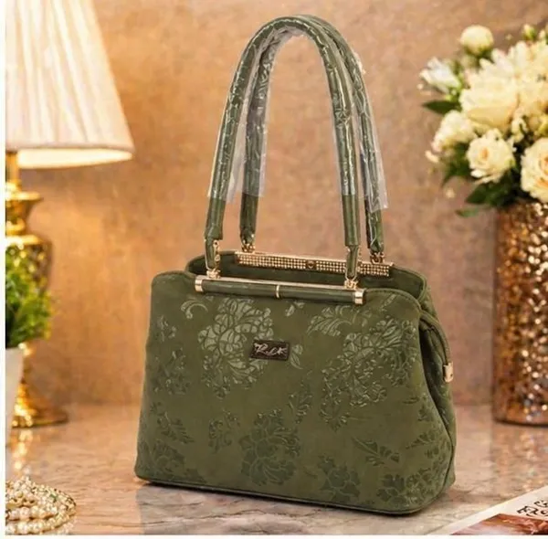 Olive_Green_Embossed_Floral_Handbag_with_Dual_Handles