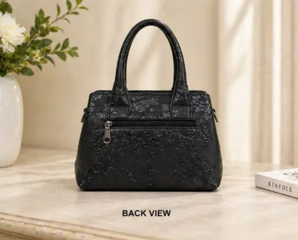 Black_Embossed_Floral_Handbag_with_Top_Handles