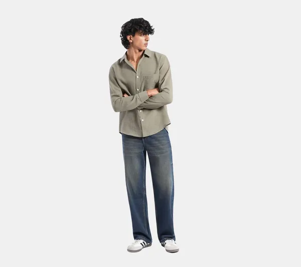 Dusty_Blue_Loose_Straight_Jeans_&_Green_Shirt_Regular_Fit_(Combo_of_2)