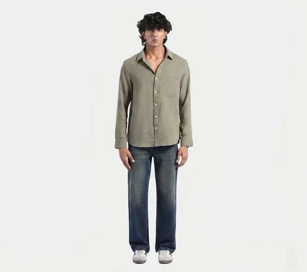 Dusty_Blue_Loose_Straight_Jeans_&_Green_Shirt_Regular_Fit_(Combo_of_2)