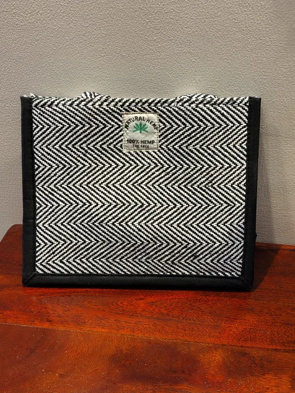 Black_And_White_Herringbone_Pattern__jute___pooja_bag_Wallet_For_Women