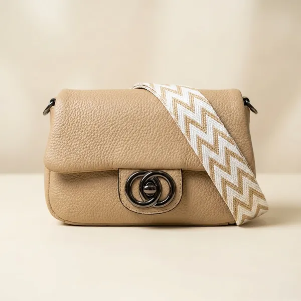 Beige_Crossbody_Sling_Bag_With_Patterned_Strap_And_Turn-Lock_Closure_For_Women