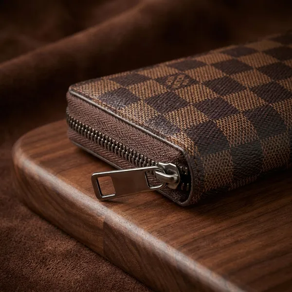 Checkered_Pattern_Zip-Around_Wallet_With_Classic_Brown_Design_For_Women