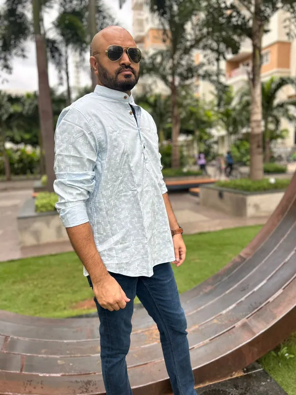 White_Print_Cotton_Kurta_For_Men