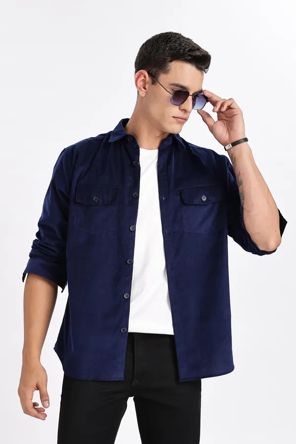 Black_Solid_Corduroy_Shacket_For_Men