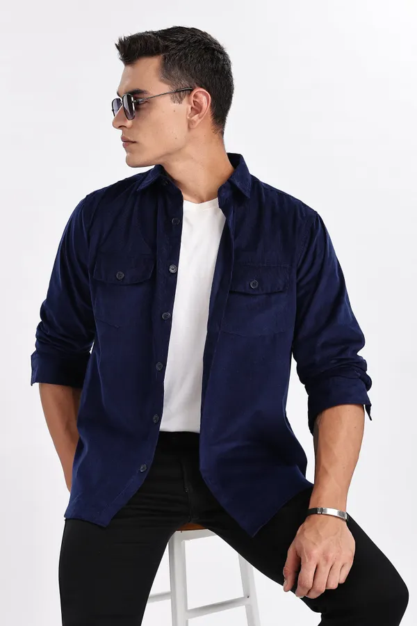 Black_Solid_Corduroy_Shacket_For_Men