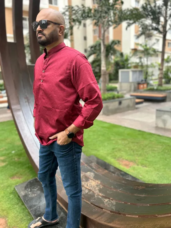 Red_Floral_Print_Cotton_Kurta_For_Men