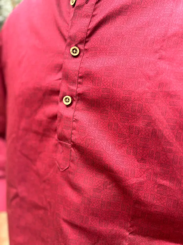 Red_Floral_Print_Cotton_Kurta_For_Men