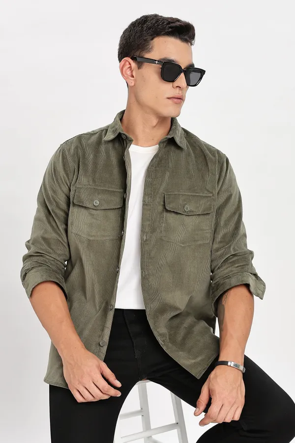 Brown_Solid_Corduroy_Shacket_For_Men