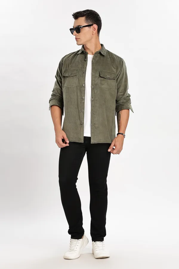 Brown_Solid_Corduroy_Shacket_For_Men