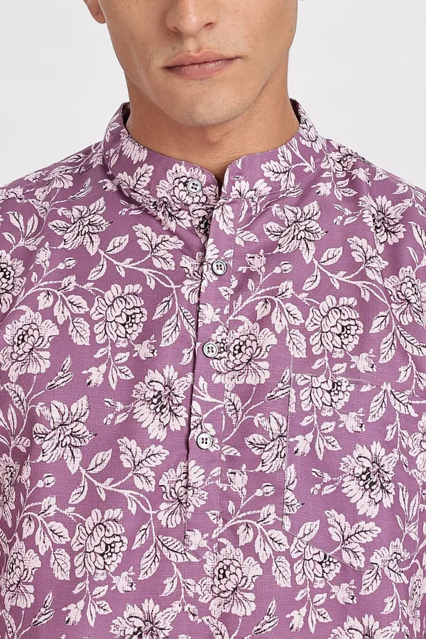 Purple_Floral_Print_Cotton_Kurta_For_Men