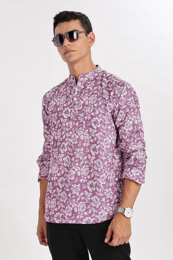 Purple_Floral_Print_Cotton_Kurta_For_Men