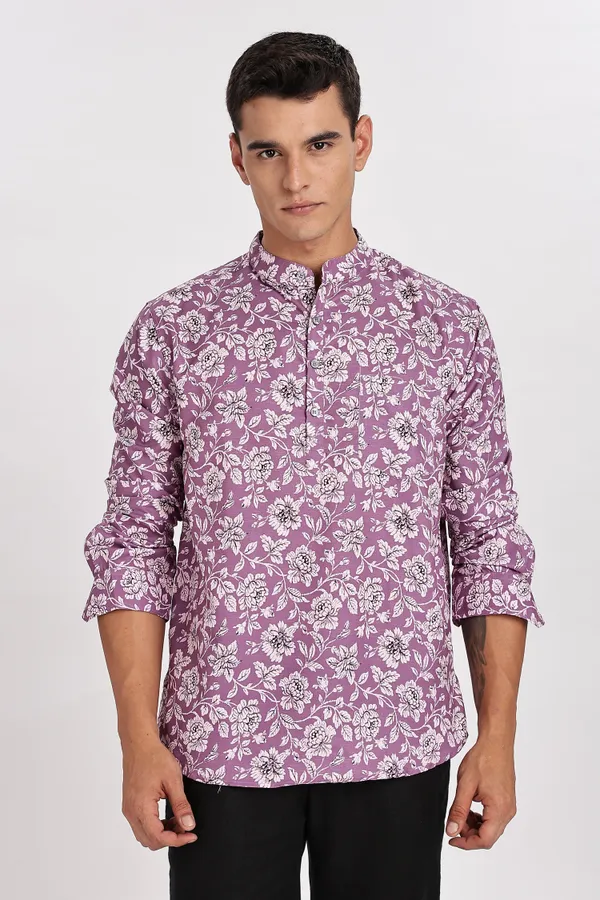 Purple_Floral_Print_Cotton_Kurta_For_Men