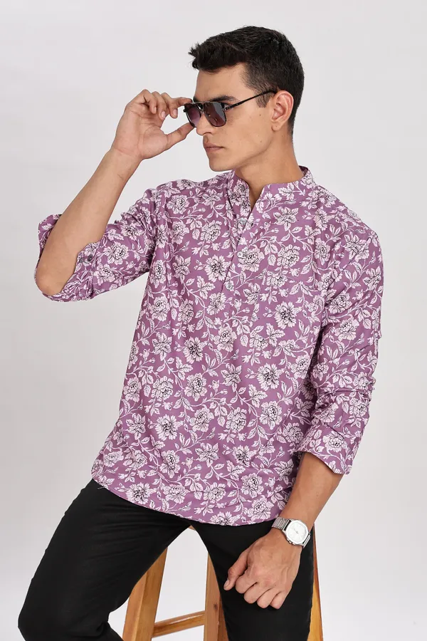 Purple_Floral_Print_Cotton_Kurta_For_Men