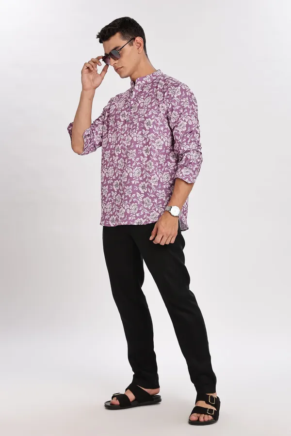 Purple_Floral_Print_Cotton_Kurta_For_Men