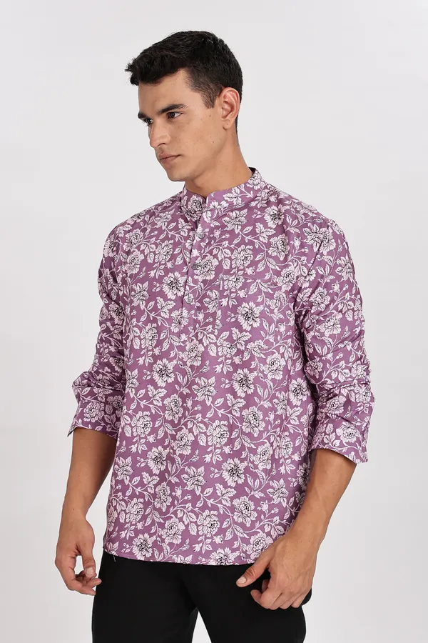 Purple_Floral_Print_Cotton_Kurta_For_Men