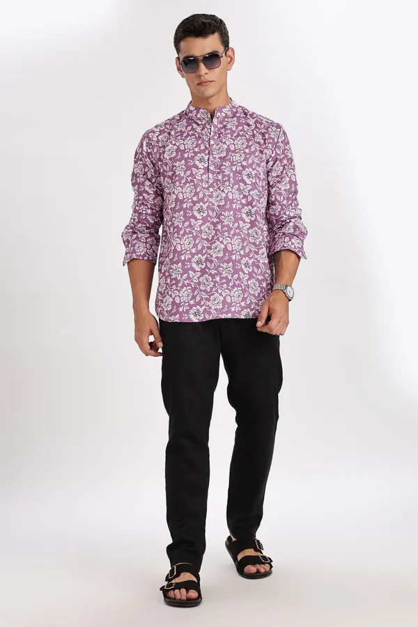Purple_Floral_Print_Cotton_Kurta_For_Men