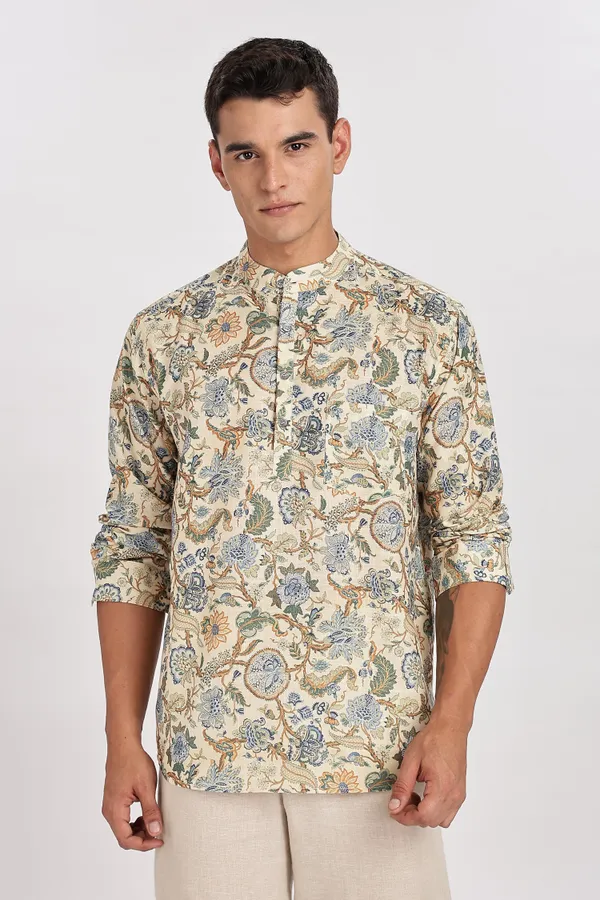 Beige_Print_Cotton_Kurta_For_Men
