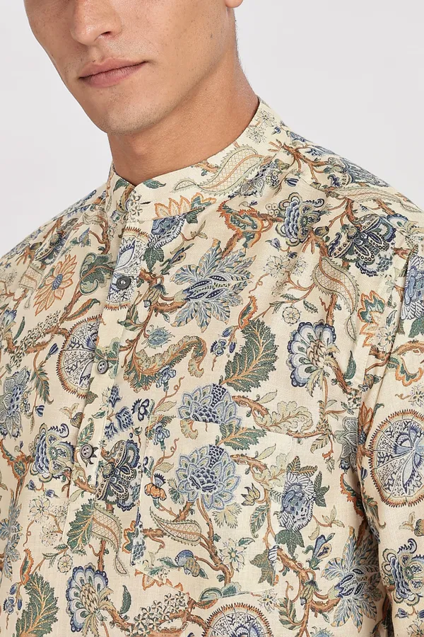 Beige_Print_Cotton_Kurta_For_Men