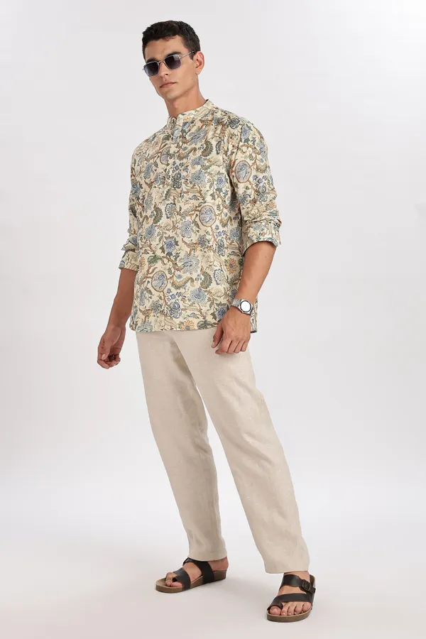 Beige_Print_Cotton_Kurta_For_Men