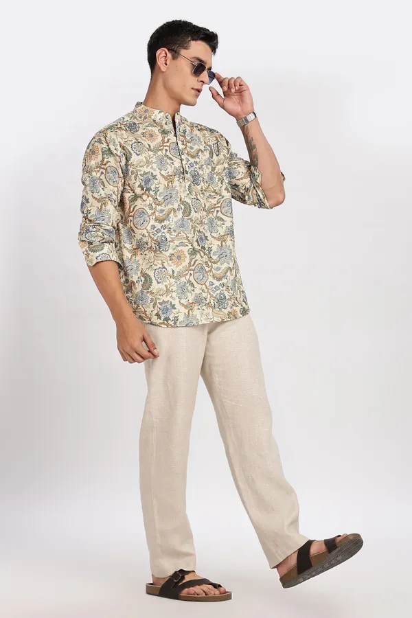 Beige_Print_Cotton_Kurta_For_Men