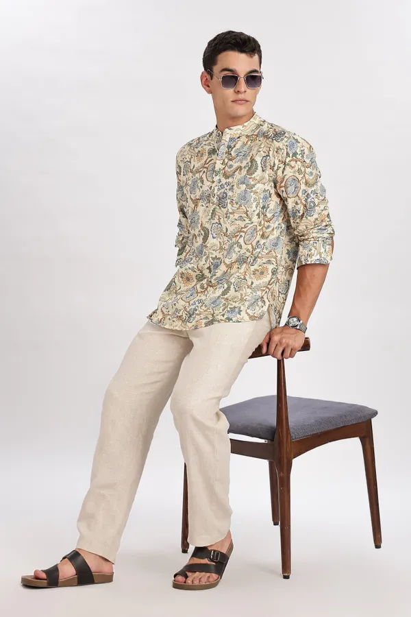Beige_Print_Cotton_Kurta_For_Men