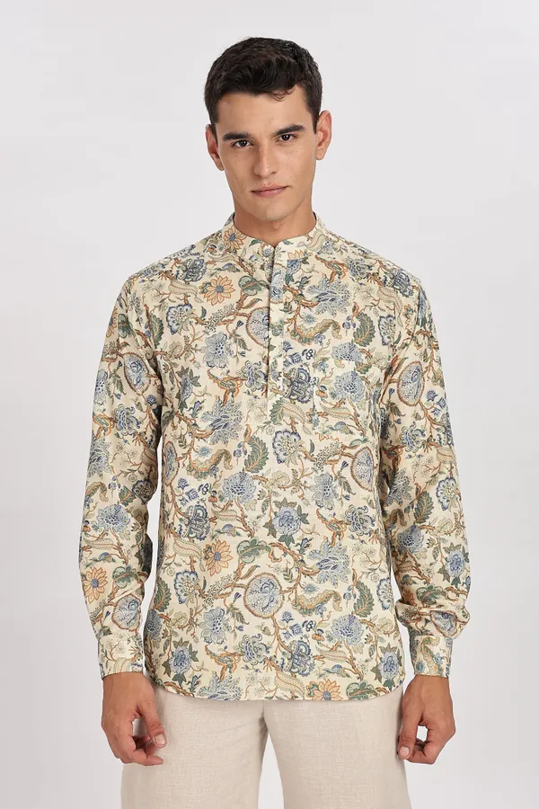 Beige_Print_Cotton_Kurta_For_Men