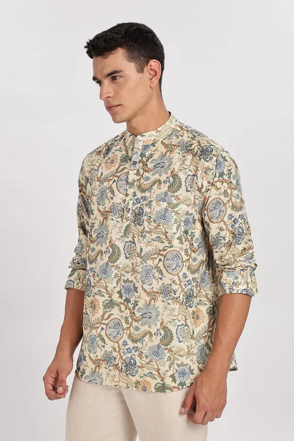 Beige_Print_Cotton_Kurta_For_Men