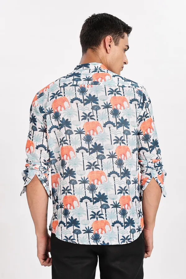 Multicolour_Elephant_Print_Cotton_Kurta_For_Men