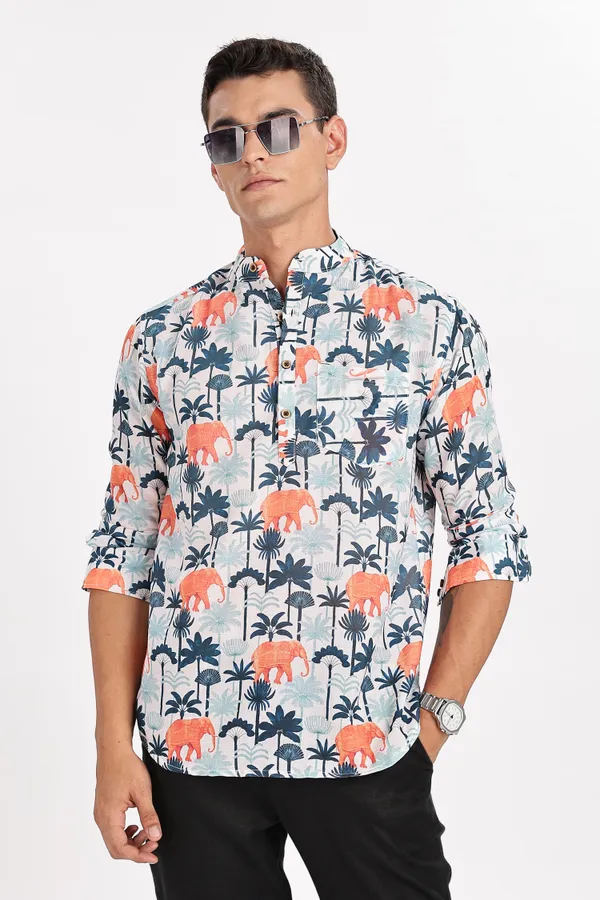 Multicolour_Elephant_Print_Cotton_Kurta_For_Men