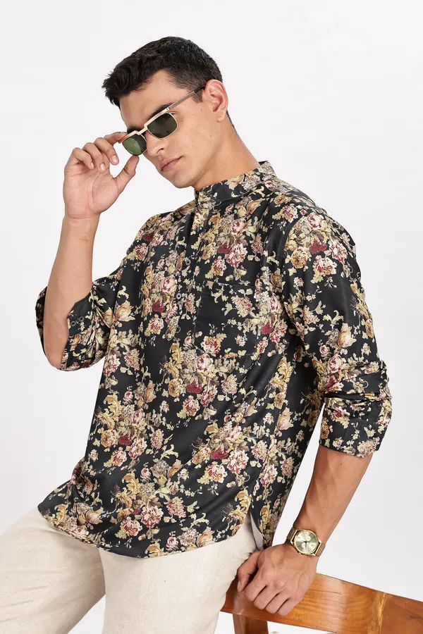 Multicolour_Floral_Print_Cotton_Kurta_For_Men