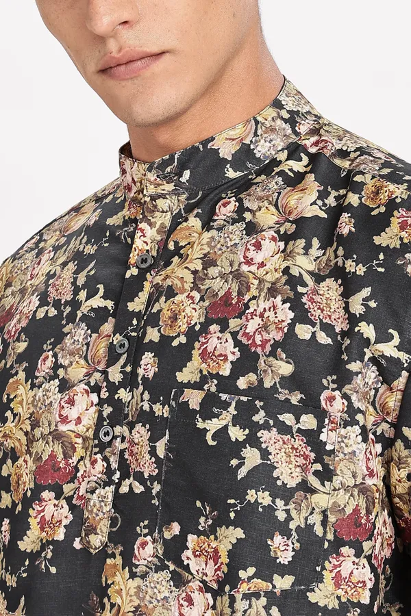 Multicolour_Floral_Print_Cotton_Kurta_For_Men