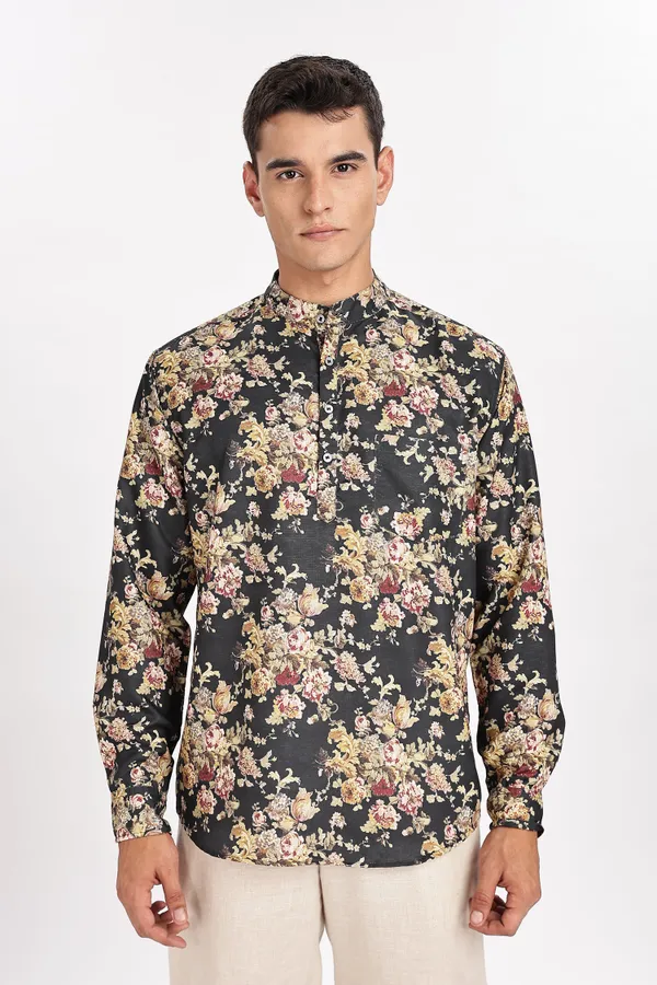 Multicolour_Floral_Print_Cotton_Kurta_For_Men