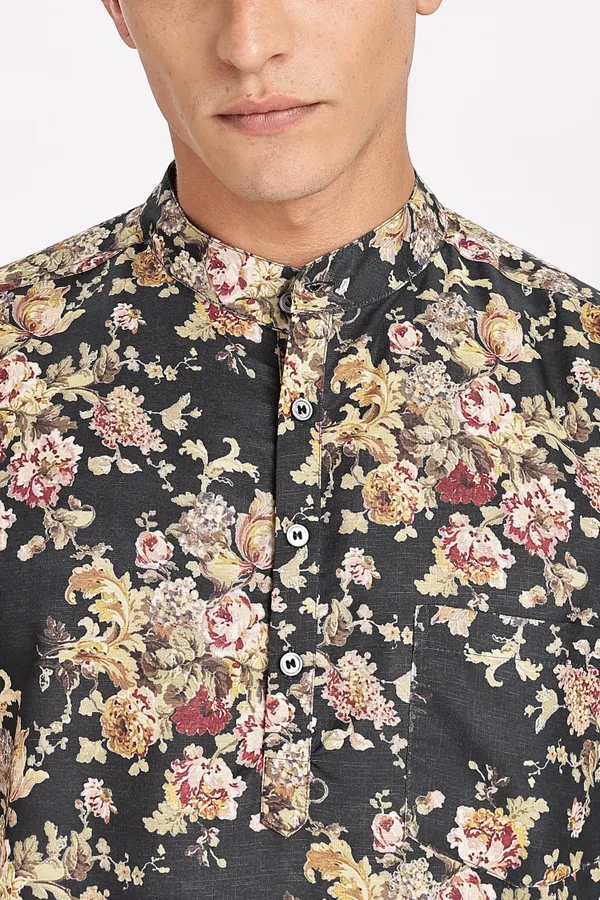 Multicolour_Floral_Print_Cotton_Kurta_For_Men